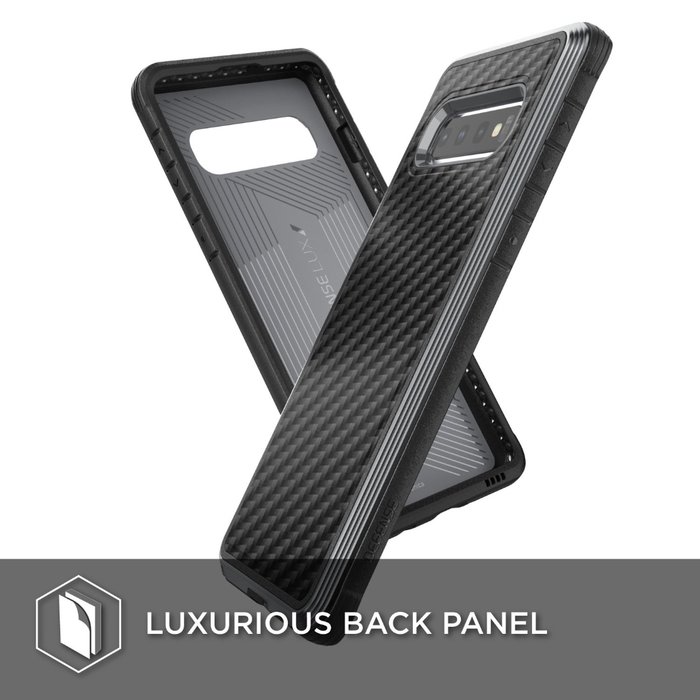 Противоударный чехол накладка X-Doria Defense Lux для Samsung Galaxy S10 Plus Черный карбон - Изображение 119014