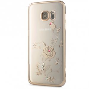 Чехол Swarovski Kingxbar Foliflora Gold для Galaxy S7 Edge Rose