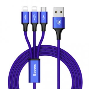 Кабель Baseus Rapid Series 3 в 1 micro-USB + Dual Lightning 1.2 м Синий