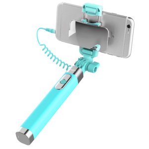 Монопод для селфи Rock Selfie Stick With Wire Control and Mirror для смартфона Голубой