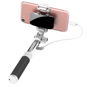 Монопод для селфи Rock Selfie Stick Lightning With Wire Control and Mirror для смартфона Черный