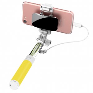 Монопод для селфи Rock Selfie Stick Lightning With Wire Control and Mirror для смартфона Желтый