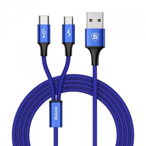 Переходник Baseus Rapid Series 2 в 1 USB - Micro-USB + Type-C 120см Синий
