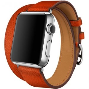 Ремешок кожаный HM Style Double Tour для Apple Watch 1 / 2 / 3 / 4 (42mm) Оранжевый