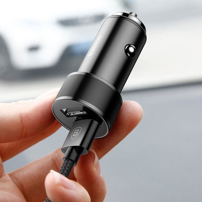 Автомобильная зарядка для телефона в прикуриватель Baseus Small Screw 3.4A Dual-USB Type-C Car Charging Set Черная - Изображение 61846
