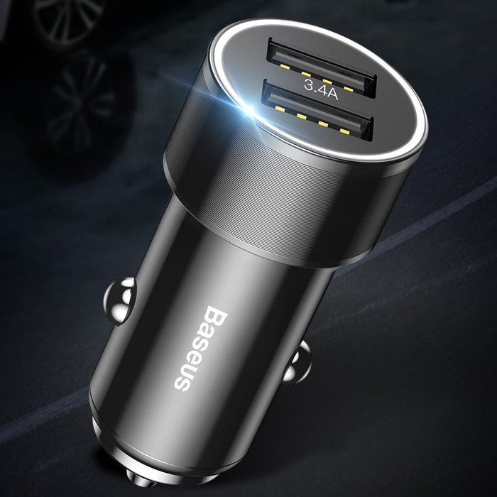 Автомобильная зарядка для телефона в прикуриватель Baseus Small Screw 3.4A Dual-USB Type-C Car Charging Set Черная - Изображение 61848