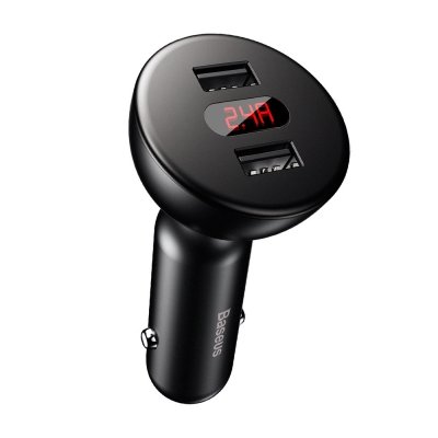 Автомобильная зарядка для телефона Baseus Shake-Head Dual - USB 4.8A Черная - Изображение 61790