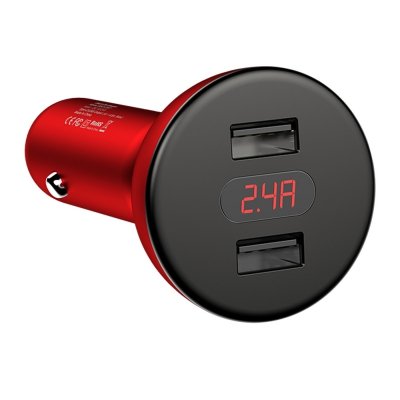 Автомобильная зарядка для телефона Baseus Shake-Head Dual - USB 4.8A Красная - Изображение 61802