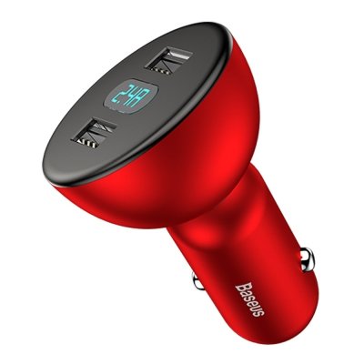 Автомобильная зарядка для телефона Baseus Shake-Head Dual - USB 4.8A Красная - Изображение 61804