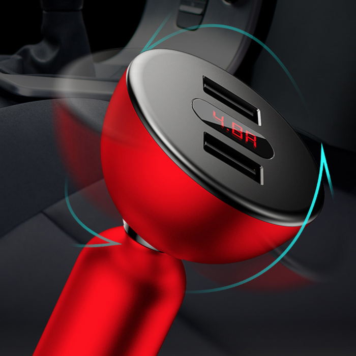 Автомобильная зарядка для телефона Baseus Shake-Head Dual - USB 4.8A Красная - Изображение 61814
