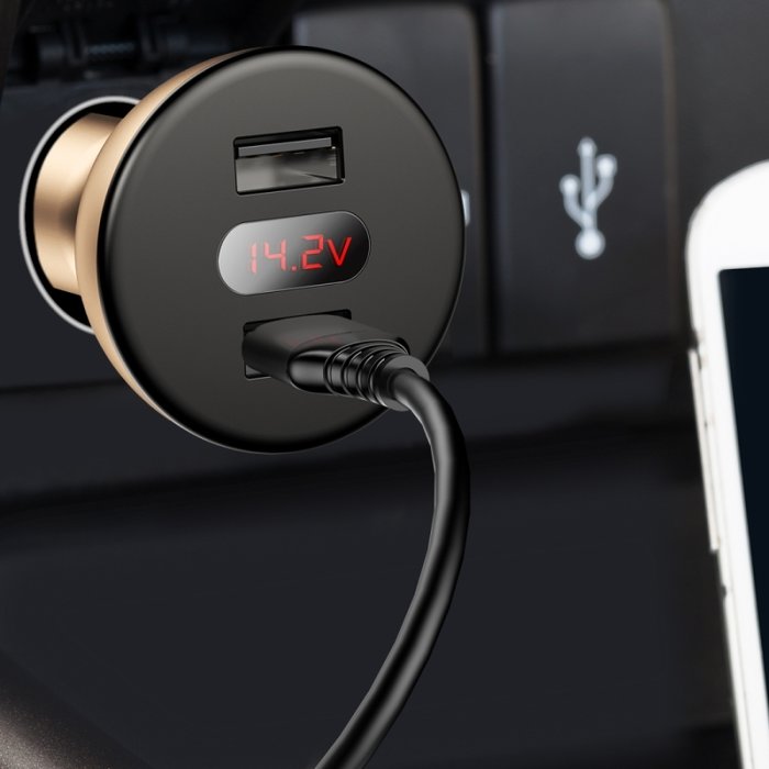 Автомобильная зарядка для телефона Baseus Shake-Head Dual - USB 4.8A Золото - Изображение 61834