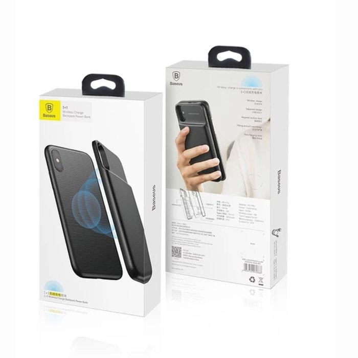 Чехол аккумулятор Baseus 1+1 Wireless Charge Backpack 5000mAh Power Bank для iPhone X Черный - Изображение 95949