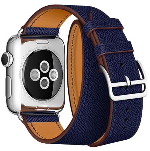 Ремешок кожаный HM Style Double Tour для Apple Watch 1 / 2 / 3 / 4 (42mm) Темно-синий - Изображение 119420