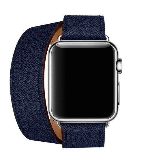 Ремешок кожаный HM Style Double Tour для Apple Watch 1 / 2 / 3 / 4 (42mm) Темно-синий - Изображение 119423