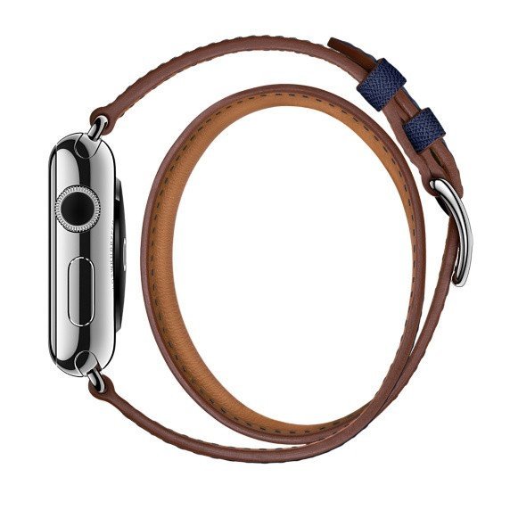 Ремешок кожаный HM Style Double Tour для Apple Watch 1 / 2 / 3 / 4 (42mm) Темно-синий - Изображение 119426