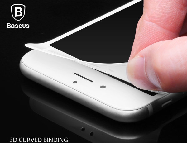 Защитное стекло с силиконовыми краями Baseus Pet для iPhone 7 / 8 Белое - Изображение 36346