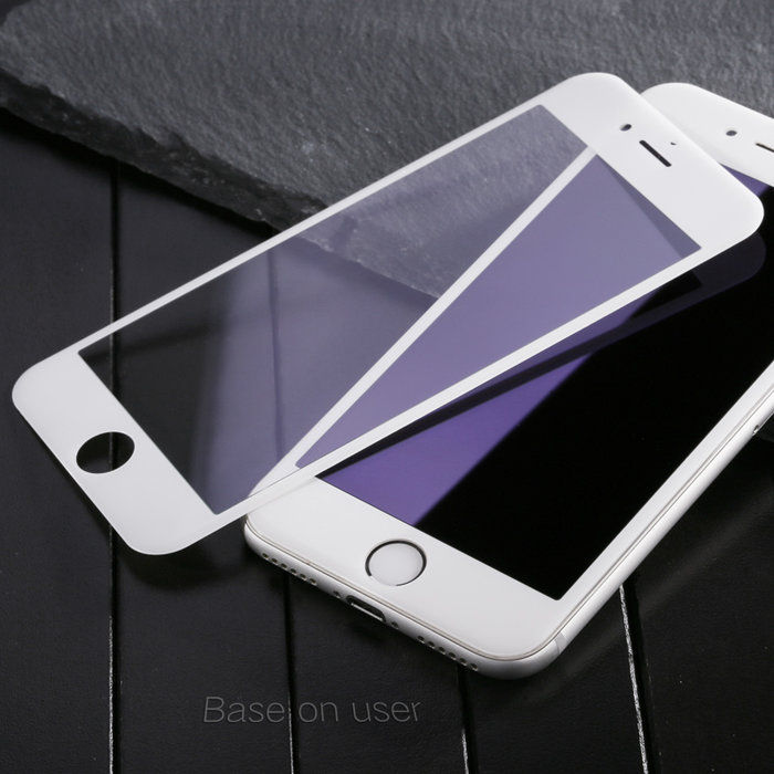 Защитное стекло с силиконовыми краями Baseus Anti-bluelight для iPhone 7 Белое - Изображение 36386