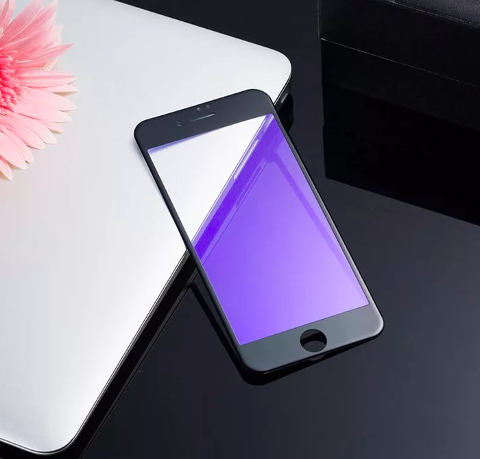 Защитное стекло с силиконовыми краями Baseus Anti-bluelight для iPhone 7 Черное - Изображение 36420
