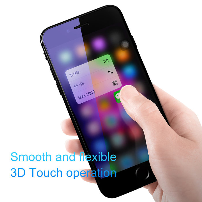 Защитное стекло с силиконовыми краями Baseus Anti-bluelight для iPhone 8 Plus Черное - Изображение 36582