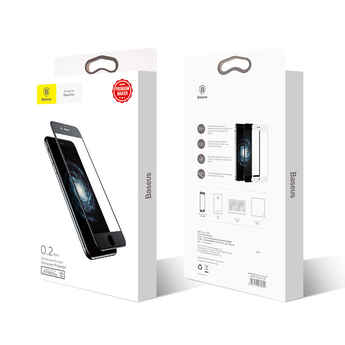 Защитное стекло Baseus 0.2mm Tempered Glass для iPhone 8 Plus Черное - Изображение 36678
