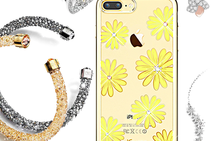 Чехол накладка Swarovski Flower Sea Daisy для iPhone 7 Plus Золото