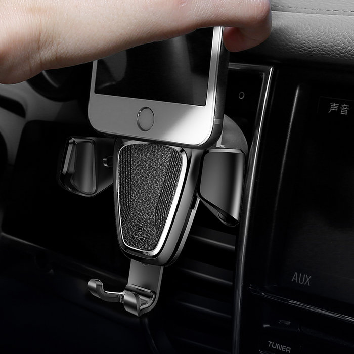 Автомобильный держатель для телефона Baseus Car Gravity Mount Leather Серебро - Изображение 37792