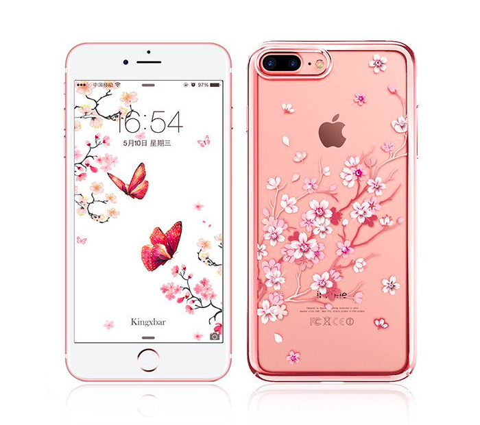 Чехол накладка Swarovski Kingxbar Sakura для iPhone 8 Plus Розовый - Изображение 8631