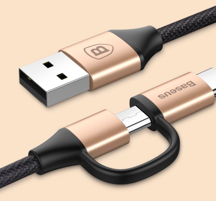 Кабель Baseus Yiven USB to Micro-USB + Type-C 1м Золотой - Изображение 39974