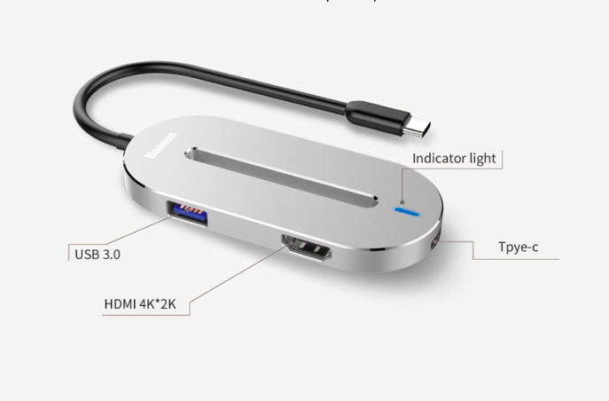 Переходник Baseus O HUB USB - Type-C + HDMI Серебро - Изображение 40544
