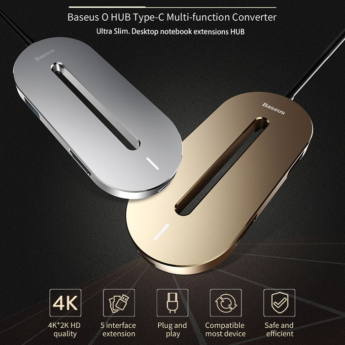 Переходник Baseus O HUB USB - Type-C + HDMI Серебро - Изображение 40550