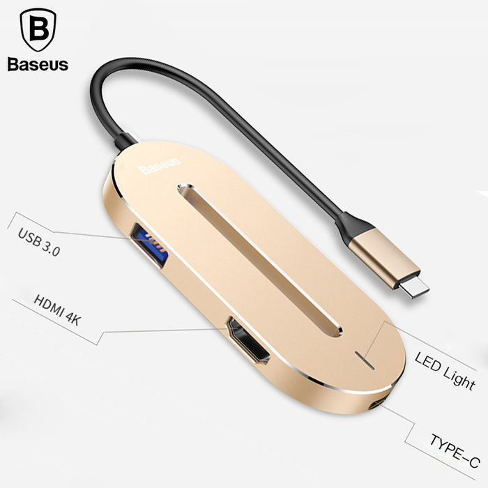 Переходник Baseus O HUB USB - Type-C + HDMI Золото - Изображение 40566