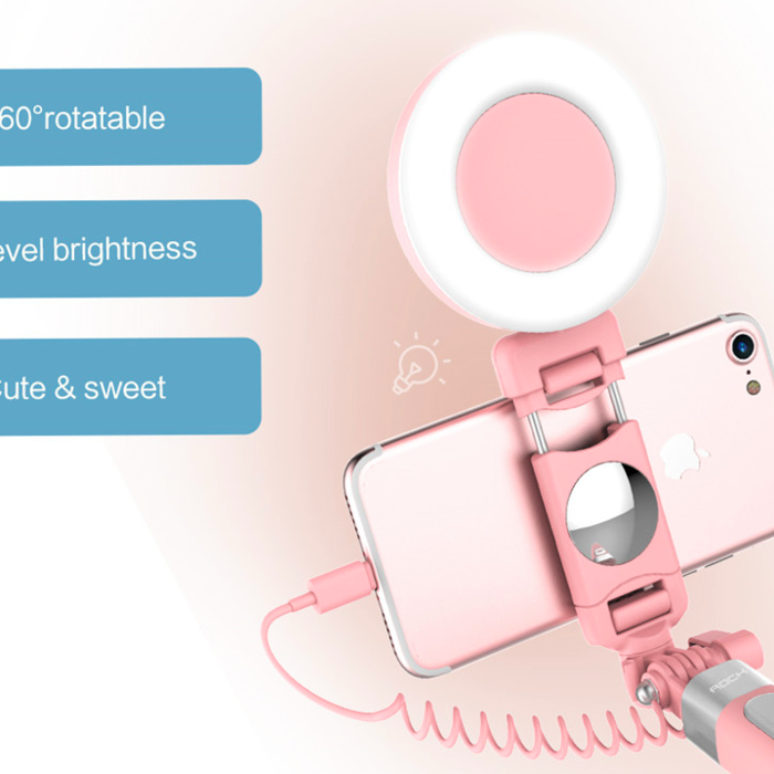 Монопод для селфи с подсветкой Rock Selfie Stick Wire & Light Белый - Изображение 40996