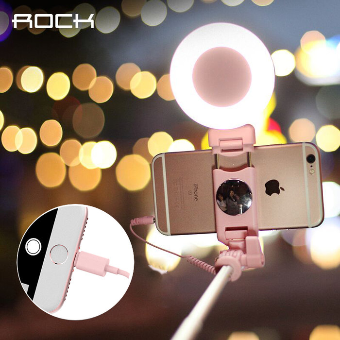 Монопод для селфи с подсветкой Rock Selfie Stick Wire & Light Белый - Изображение 41000