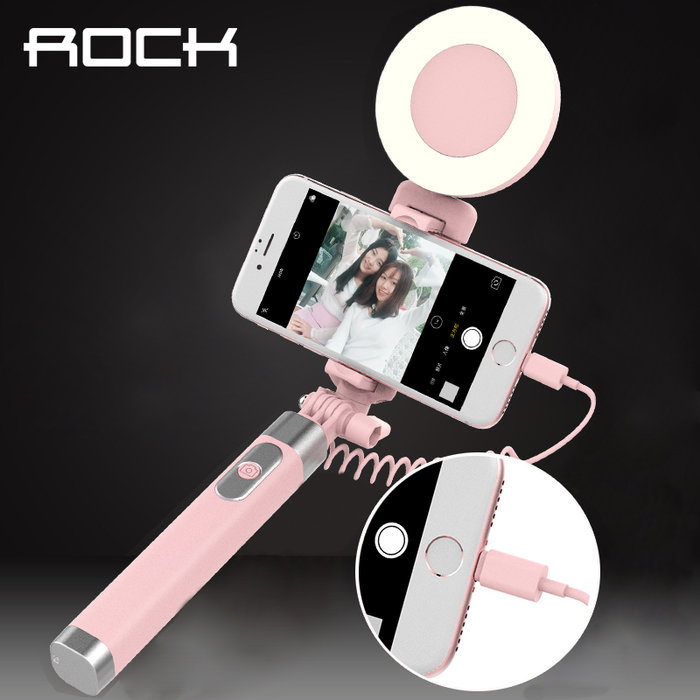 Монопод для селфи с подсветкой Rock Selfie Stick Wire & Light Белый - Изображение 41004