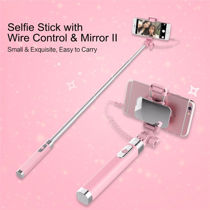 Монопод для селфи Rock Selfie Stick With Wire Control and Mirror для смартфона Черный - Изображение 41142