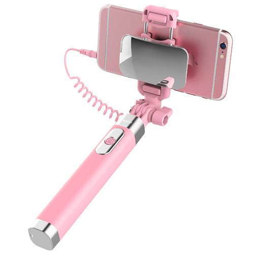 Монопод для селфи Rock Selfie Stick With Wire Control and Mirror для смартфона Розовый - Изображение 41262