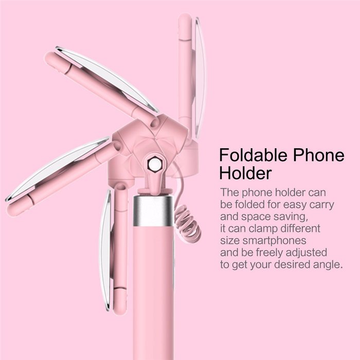 Монопод для селфи Rock Selfie Stick With Wire Control and Mirror для смартфона Розовый - Изображение 41268