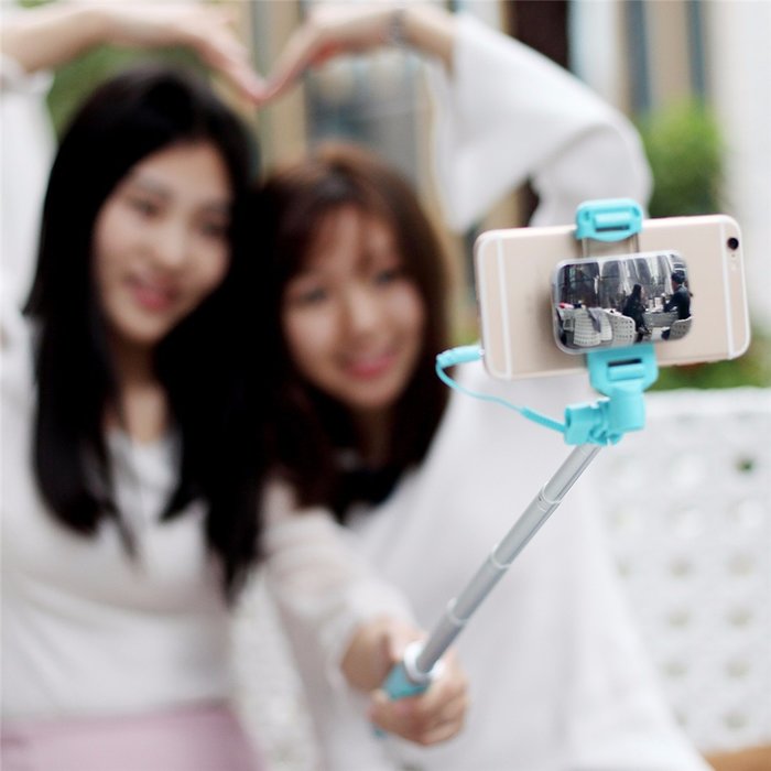 Монопод для селфи Rock Selfie Stick With Wire Control and Mirror для смартфона Розовый - Изображение 41276