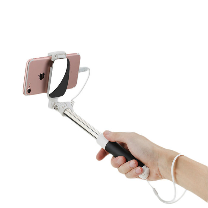 Монопод для селфи Rock Selfie Stick Lightning With Wire Control and Mirror для смартфона Розовый - Изображение 41288