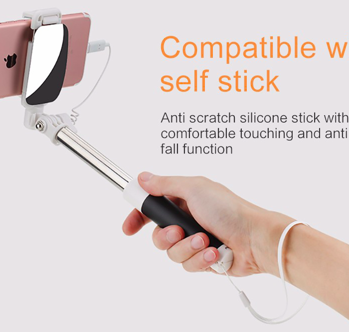 Монопод для селфи Rock Selfie Stick Lightning With Wire Control and Mirror для смартфона Розовый - Изображение 41300