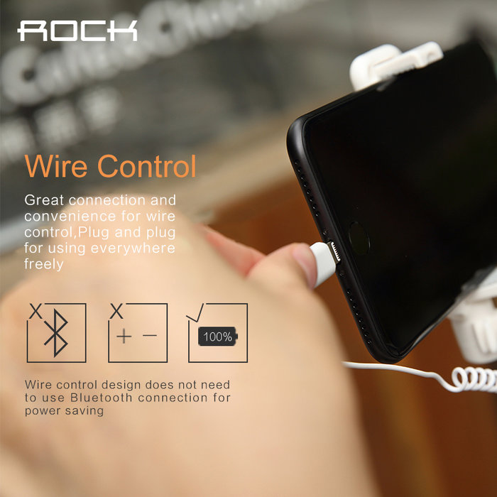 Монопод для селфи Rock Selfie Stick Lightning With Wire Control and Mirror для смартфона Черный - Изображение 41346