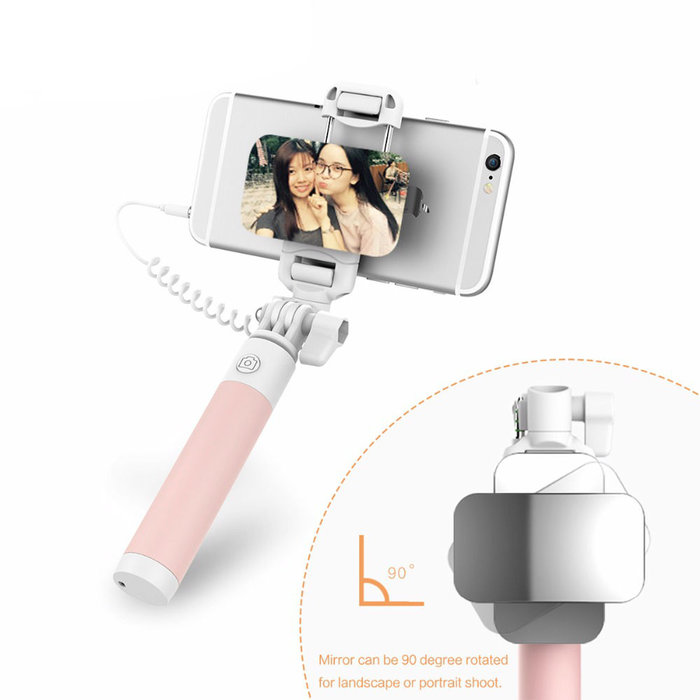 Монопод для селфи Rock Mini Selfie Stick With Wire Control and Mirror для смартфона Желтый - Изображение 41456