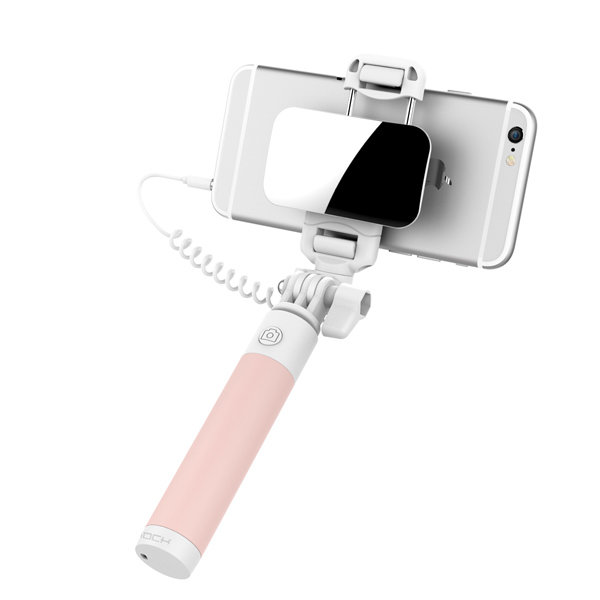 Монопод для селфи Rock Mini Selfie Stick With Wire Control and Mirror для смартфона Розовый - Изображение 41472