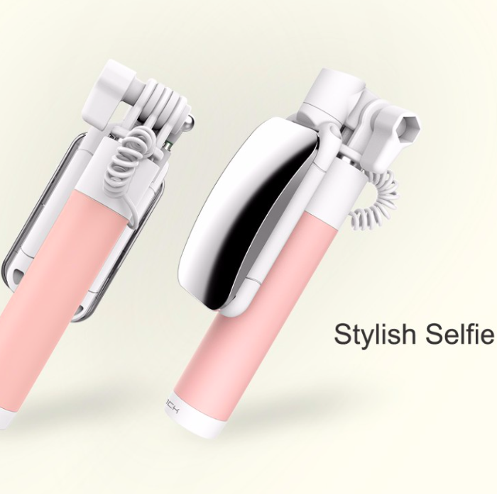 Монопод для селфи Rock Mini Selfie Stick With Wire Control and Mirror для смартфона Розовый - Изображение 41480