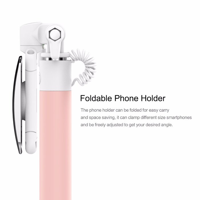 Монопод для селфи Rock Mini Selfie Stick With Wire Control and Mirror для смартфона Розовый - Изображение 41486