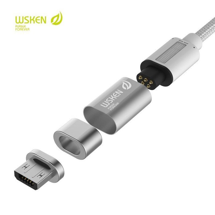 Магнитный переходник Wsken Mini magnetic 2 USB - Micro USB Серебро - Изображение 41912