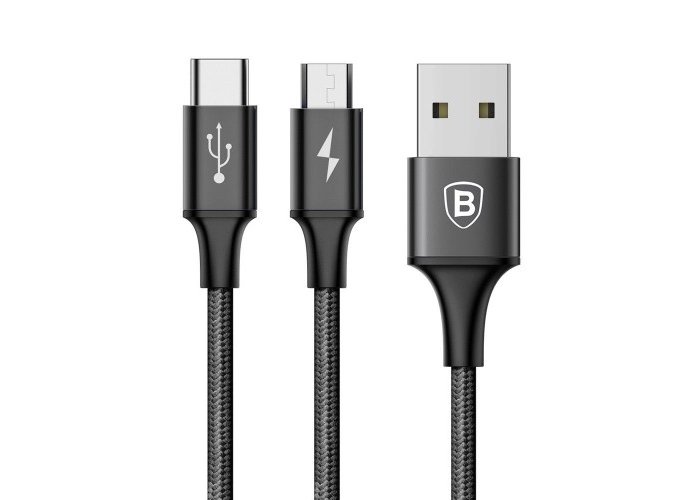Переходник Baseus Rapid Series 2 в 1 USB - Micro-USB + Type-C 120см Черный - Изображение 41928