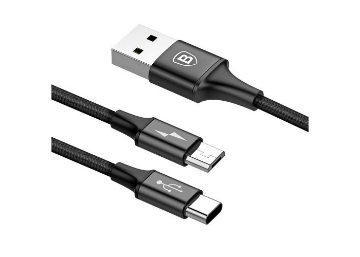 Переходник Baseus Rapid Series 2 в 1 USB - Micro-USB + Type-C 120см Черный - Изображение 41930