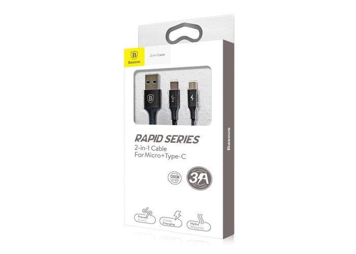 Переходник Baseus Rapid Series 2 в 1 USB - Micro-USB + Type-C 120см Черный - Изображение 41938