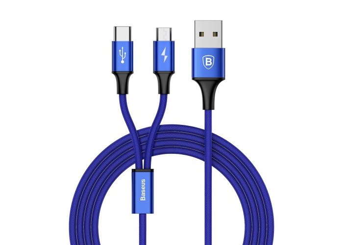 Переходник Baseus Rapid Series 2 в 1 USB - Micro-USB + Type-C 120см Синий - Изображение 41940